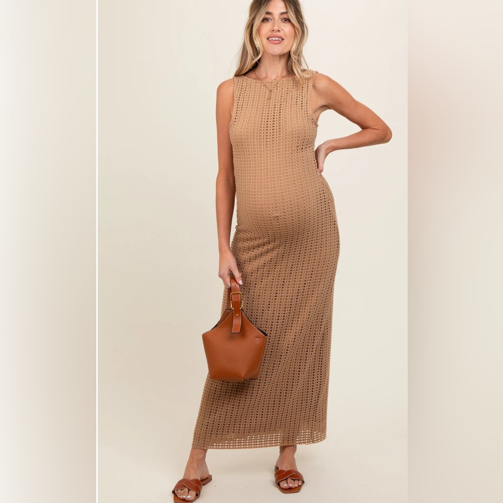 PinkBlush Taupe Fish Net Knit Maternity Dress